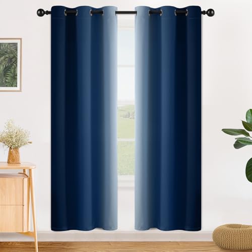 Image of SimpleHome Ombre Blue to Grey White Curtains for Living Room 42Wx72L | Room Darkening Curtains for Bedroom,Gradient Light Blocking Curtain,Thermal Insulated Grommet Window Drapes,2 Panels,72 Inch