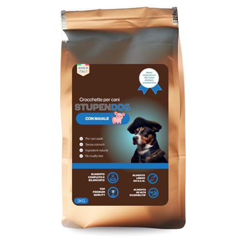 STUPENDOG Crocchette Cani Maiale 3kg per Cani Adulti Taglia Medio/grande in Mantenimento - Croccantini cane - Cibo per cani