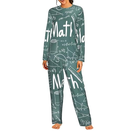 Pyjama mathématiques manches longues ensemble de nuit doux vêtements de nuit élastiques imprimé leçon