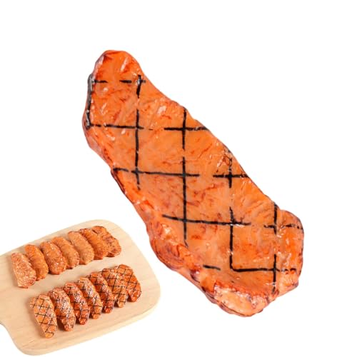 Juego de simulación de comida a la parrilla, filete de comida de simulación | Filete de juego de simulación - Llavero modelo de comida asada simulada, juguetes para jugar a las casitas, llavero para a