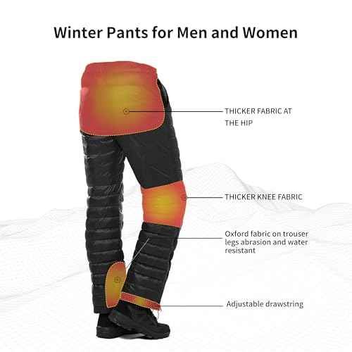 Image of Naturehike Side Zipper Down Pants, Men's Women's Winter Snow Ski Pants, Windproof Warm Insulated Puffy Trousers