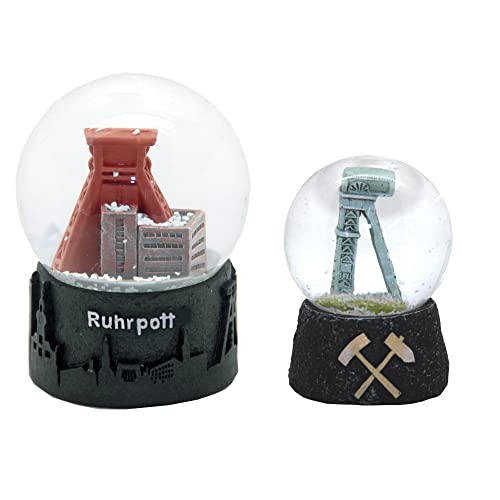 3-45-68 2 tolle Schneekugel Souvenir Ruhrpott Förderturm Kohleoptik...