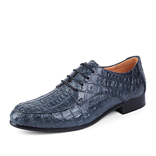 Dress Shoes for Men Lace Up Crocodile Embossed Apron Toe Derby Shoes Leather Slip Resistant Low Top Non Slip Rubber Sole Business(Blue,10 M US)