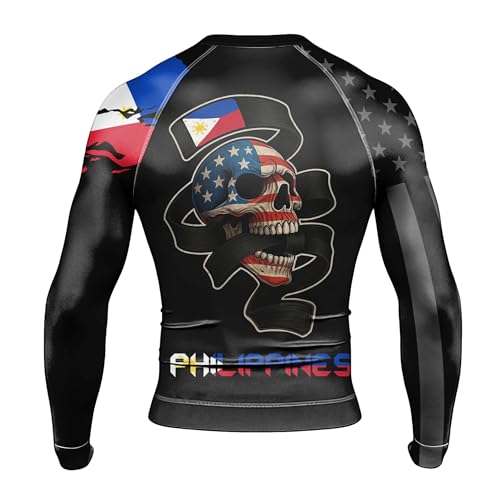 American Flag Skull Men's Rash Guard – Patriotic Long Sleeve BJJ Compression Shirt for Jiu-Jitsu & Grappling3