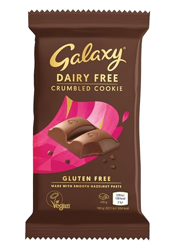GALAXY Dairy Free Chocolate Bar – Crumbled Cookie – Dairy Free, Vegan, Plant-Based, Smooth & Creamy, Gluten Free, Milk Alternative, Suitable for Vegans, Lactose Free, Delicious Vegan Snack, 100g