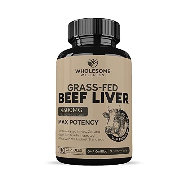 Grass-Fed-Desiccated-Beef-Liver-Capsules-180-Pills-750mg-Each-Natural-Iron-Vitamin-A-B12-for-Energy-Humanely-Pasture-Raised-Undefatted-in-New-Zealand-Without-Hormones-or-Chemicals Grass Fed Desiccated Beef Liver Capsules (180 Pills, 750mg Each) - Natural Iron, Vitamin A, B12 for Energy - Humanely Pasture Raised Undefatted in New Zealand Without Hormones or Chemicals