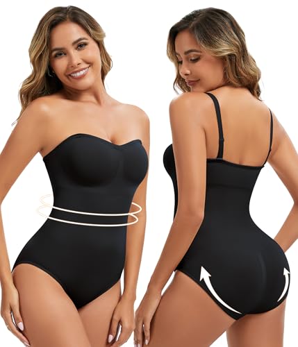 Strapless Shapewear for Women, Tummy Control Bodysuit with Removable Pads, Seamless Sculpting Body Shaper Tube Top2