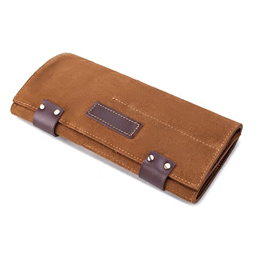 Image of Hair Stylist Scissor Holder Pouch Cases for Hairdressers, Real Leather Scissor Roll Up Bag, Salon Tools Organizer for Barber Hairdresser (V-001-Brown)
