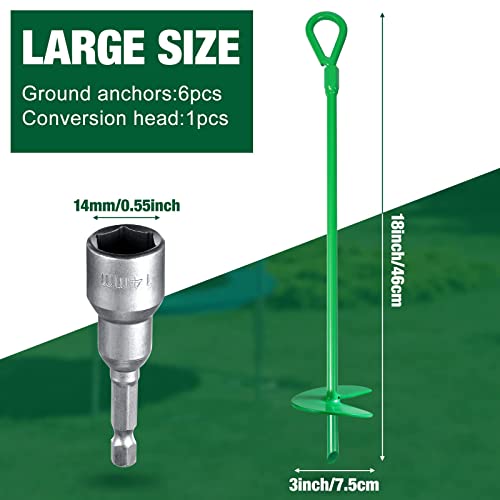 Tondiamo 18 Inch Long Ground Anchor Kit, 3 Inch Wide Helix, Heavy Duty Earth Augers Solid Steel Shaft with Drill Bit for Tents, Swing Sets, Securing Animals, Canopies, Sheds(Green, 6 Pcs) - Image 4