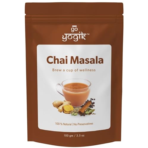 Chai Tea Spice Masala 100g/80cups | Go Yogik Aromatic Chai Powder| Real Indian Taste |Caffiene Free | Vegan | Gluten Free| Zero Sugar, No Tea leaves| Ayurveda Backed