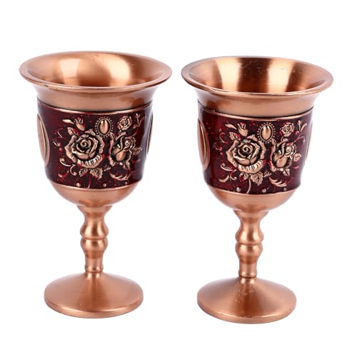 Jwthee Lot de 2 gobelets à calice vintage, coupe de communion en or gaufré de fleurs, verres à shot en métal cuivré, calice à vin en relief de fleurs,...