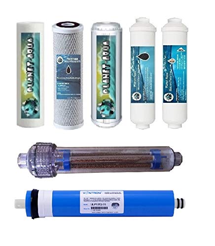 7 Stufen Osmoseanlage - Ersatzfilter Set mit NEGATIV IONEN Patrone/Filter und Membrane für Umkehrosemose Wasserfilter. Ersatzpatronen Trinkwasser