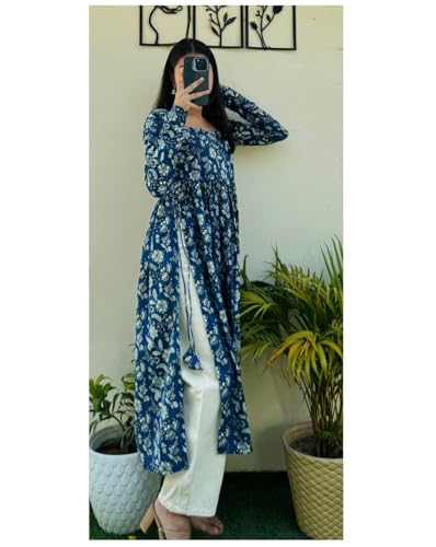 Image of Dhanna Fashion Women's Cotton Floral Print Kurta,Long Sleeve, A-Line Style