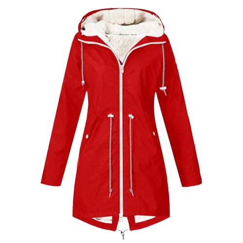 Generisch Abrigo de invierno para mujer, longitud media, con forro polar, impermeable, cortavientos, chaqueta cálida para mujer para actividades al aire libre, rojo, L