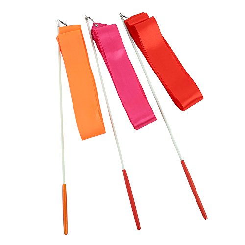 Crystallove 5pcs 39Inch Gymnastics Rhythmic Color Ribbon with Stick Dance Streamers