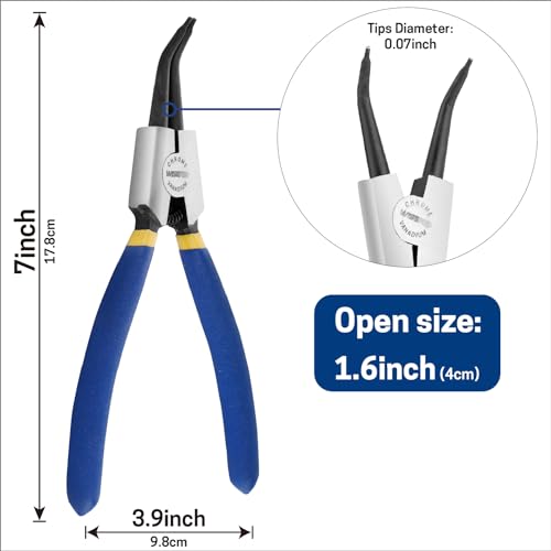 Image of 7 inch External Snap Ring Pliers with 45-Degree Bent Jaw, Cr-V Steel | Circlip Pliers for Retaining Ring Removal and Installation