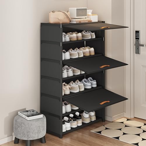 Winsoyya 7 Tiers Shoe Rack with removable shelves Sturdy Durable Free Standing Dust Proof shoe organizer Multifunctional Shelf Storage Cabinet for Entryway Hallway 64x30x105cm (Black Style A)