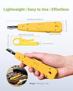 LEENUE Strumento di punzonatura Ethernet, punchdown Krone, per presa RJ45, Cat5/Cat6/Ca6A, cavo telefonico di rete RJ11, strumenti professionali per l'inserimento di terminali con gancio spelafili e