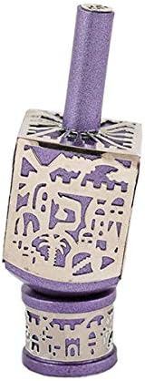 Yair Emanuel Decorative Dreidel with Jerusalem Cutout and Stand | Hanukkah Sevivon Gift Jewish Decorations (Purple, Small)