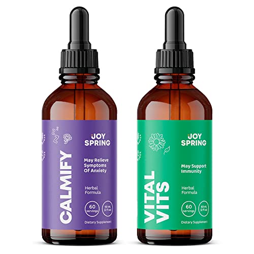 Joyspring Vital Vits & Calmify Supplement Set - Natural Daily Herbal Drops - Fill In Dietary Gaps - Back To School Bundle - Promote Relaxation In Every Situation - Comes In A Convenient Liquid Form W #TOP5