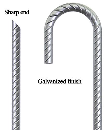 AAGUT 16 Pack Rebar Stakes J Hook 12 Inch Chain Link Fence Stakes Heavy Duty Galvanized Steel Tent Stakes Ground Anchors for Hard Firm Soil, Silver