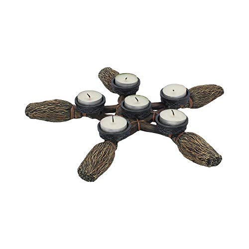 Nemesis Now Broomstick Pentagram Tea Light Holder 34Cm, Resin, Brown, One Size #TOP1