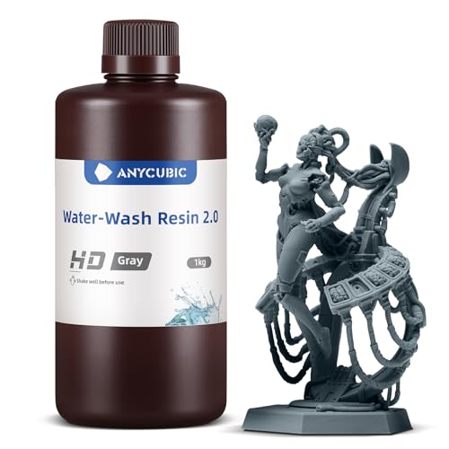 Image of ANYCUBIC Water Washable 3D Printer Resin 2.0, 405nm High Precision 3D Resin, Low Shrinkage Photopolymer Resin for 4K /8K /12K Capable LCD DLP Resin 3D Printer Printing (HD Grey, 1000g)
