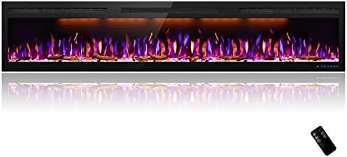 Mystflame Electric Fireplace Recessed 88 inches, Insert and Wall Mounted Slim Fireplace with 750/1500 Watt Heater, Log & Crystal Hearth, Adjustable Realistic Flame and Remote Control & Touch Screen