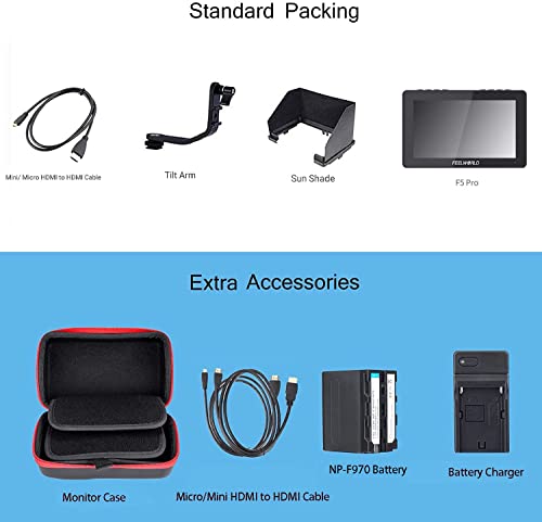 Feelworld F5 Pro V4 +Np-F970 Battery+ Charger+Carry Case 6 Inch Touch Screen Dslr Camera Field Monitor With 3D Lut F970 External Kit Install For Power Wireless Transmission Ips Fhd 1920X1080 4K Hdmi #TOP1