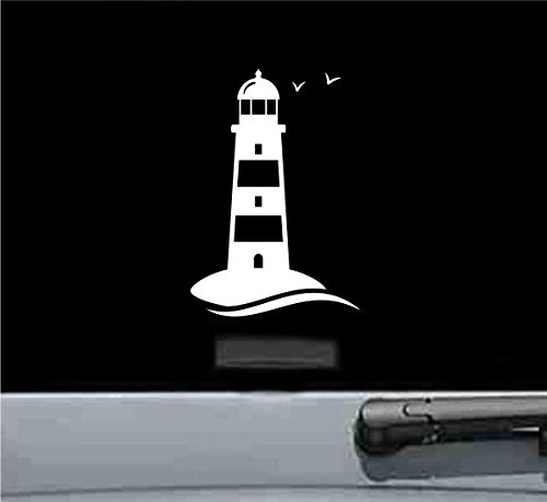 JS Artworks Lighthouse with Birds Vinyl Decal Sticker (White)