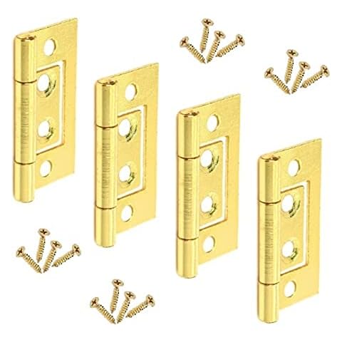 Pack of 4 x Easy Fix Flush Hinges, 50mm Brass Plated Complete with Screws - Perfect for Kitchen or Bathroom Cabinet Cupboard Fittings & Louvre Doors Cover