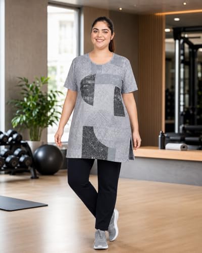 Image of In Love Women's All-Over Printed Cotton Plus Size Longline T-Shirt with Pockets