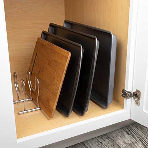 Spectrum Diversified Euro Kitchen Lid Organizer For Plates, Cutting Boards Bakeware, Cooling Racks, Pots & Pans, Serving Trays, And Reusable Containers, Chrome #TOP5