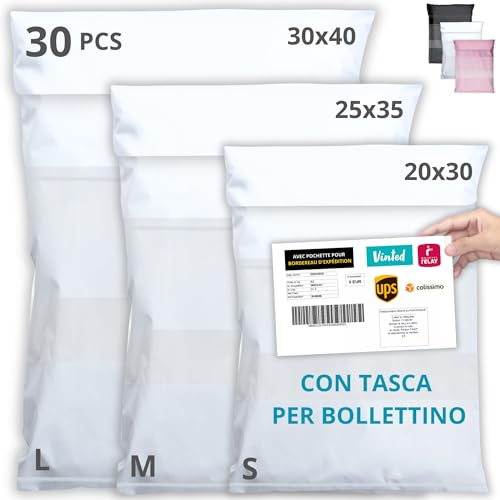 Emballax - 30 Buste Per Spedizioni Vinted Con Tasca Per Bollettino - Taglie S/M/L - Non Transparenti/Ultra-Resistenti - Sacchetti Spedizione In Plasti