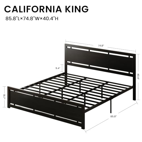 Image of LIKIMIO California King Bed Frame with Headboard and Footboard, Metal Strong Supports, Easy Assembly, Noise-Free, No Box Spring Needed, Black