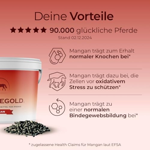 Pferdegold Mangan 1,5kg - Pferde Pellets mit Mangan-Komplex & Omega 3 - Energie & Stoffwechsel - 100% Natürlich & Dopingfrei - hohe Bioverfügbarkeit