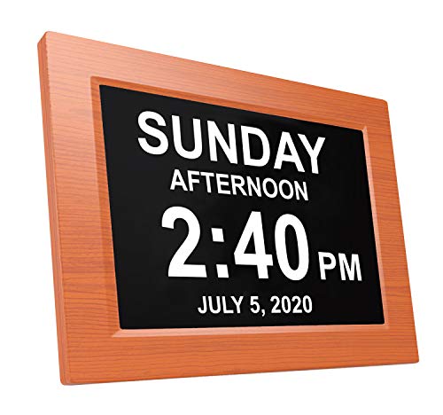 American Lifetime Newest Version, Day Clock Extra Large Impaired Vision Digital Clock with Battery Backup and 5 Alarm Options, Brown Wood