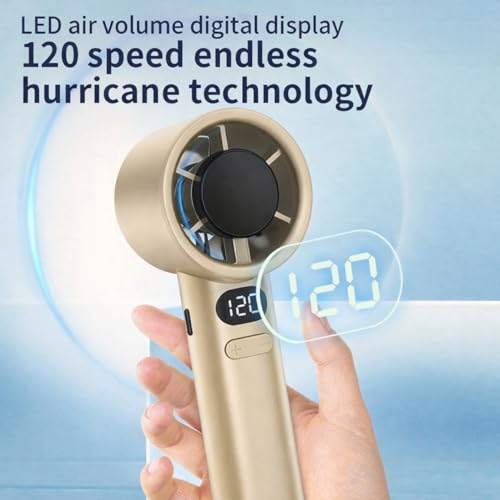 Image of One94Store Handheld Rechargeable Fan, Portable Mini Electric Fan with 1200mAh Battery, 120 Speed Levels with Long-Press Speed Control, Personal Fan for Travel, Office & Home, Blaze Gold