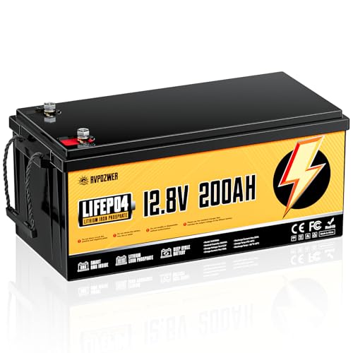 Rvpozwer 12V 200Ah LiFePO4 Battery Built-in 200A BMS 15000 Deep Cycles 2560Wh Low Temp Protection Lithium Iron Phosphate Battery for Home Energy RV Trolling Motor Marine Solar Off-Grid