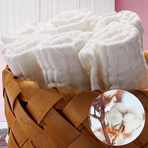 Image of Breling 20 Pcs Baby Muslin Washcloth 12 x 12 Inch 100% Cotton Soft and Absorbent Muslin Washcloth Burp Cloth Wipe Newborn Face Towel for Baby Boy Girl Sensitive Skin(White)