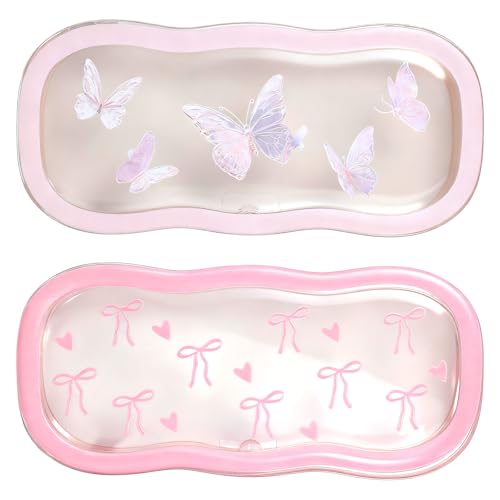 ElevateTech Glasses Case Hard Shell, 2 Pcs Cute Bow Glasses Case Set, 6.69 × 3.15 x 1.2 inches Hard Shell Protection Bow and Butterfly Designs Clear Reading Eye Glass Cases for Eyeglasses Women