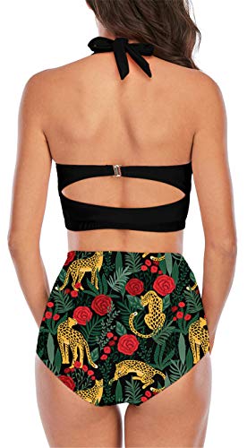 Fancyskin Floral Push Up Bikini Halter 2 Piece Underwire Swimsuits For Women Black Xxl #TOP2