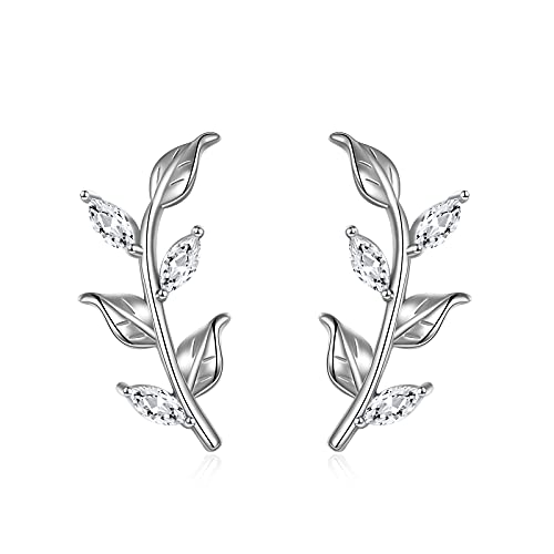Boucles d'oreilles grimpantes feuille argent anti-allergie pour femme