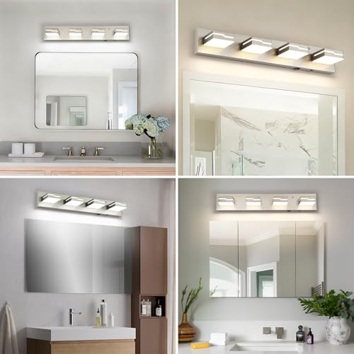 Image of 4-Light LED Bathroom Vanity Light, 25.5-Inch Brushed Nickel