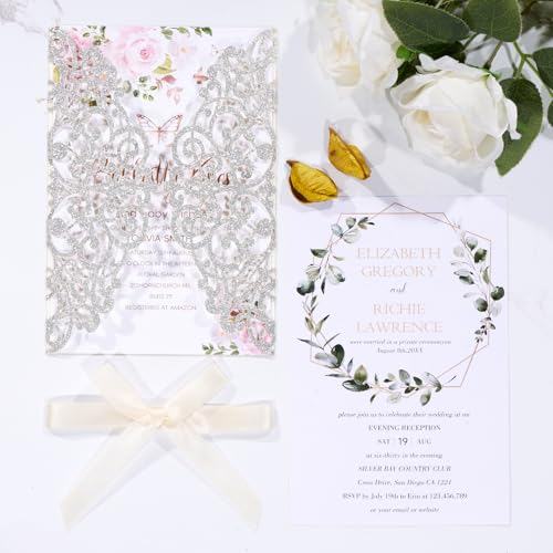 Tarjetas de invitación para boda XV años plata con sobres rsvp 50uds 3