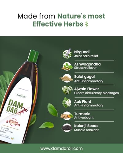 Image of Damdar Oil Ayurvedic Joint Pain Relief Oil | Herbal Body Massage Oil for Knee, Back, Shoulder & Arthritis Pain | Natural Ingredients | Pack of 3 * 150ml (450ml)