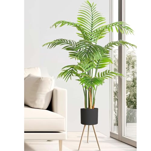 Yatmung Large Artificial Plants Indoor with Metal Planter - 5FT Fake Palm Tree - Palm Plant for Home Decor - Nearly Natural Tropical Tall Floor Plant for Living Room - Faux Trees Indoor - Black