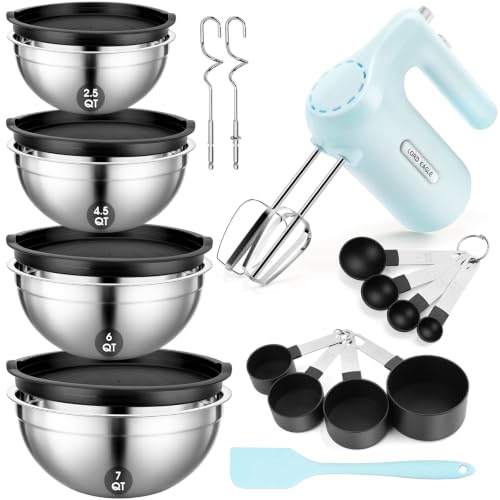 Image of Lord Eagle 5-Speed Hand Mixer Electric With 4 Mixing Bowls Set