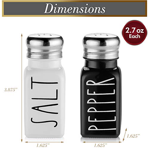 Farmhouse Salt And Pepper Shakers Set By Brighter Barns - Cute Modern Farmhouse Kitchen Decor For Home Restaurants Wedding - Gorgeous Vintage Glass Black White Shaker Sets With Stainless Steel Lids #TOP5
