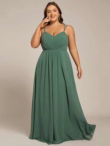 Image of Ever-Pretty Women's Pleated Backless Applique V Neck A Line Chiffon Sleeveless Plus Size Bridesmaid Dresses 01692-DA